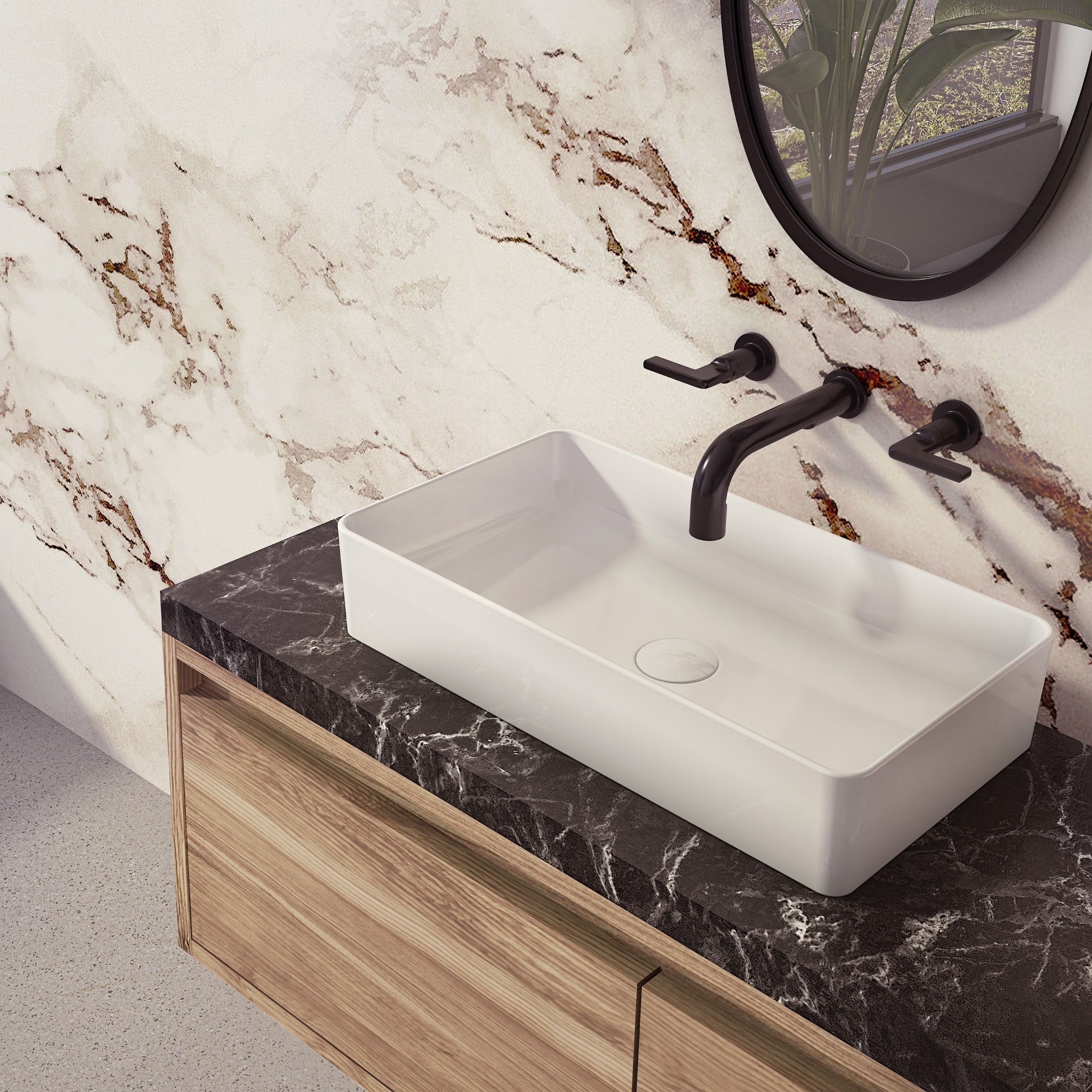 Alta lavabo rectangulaire blanc en céramique - L